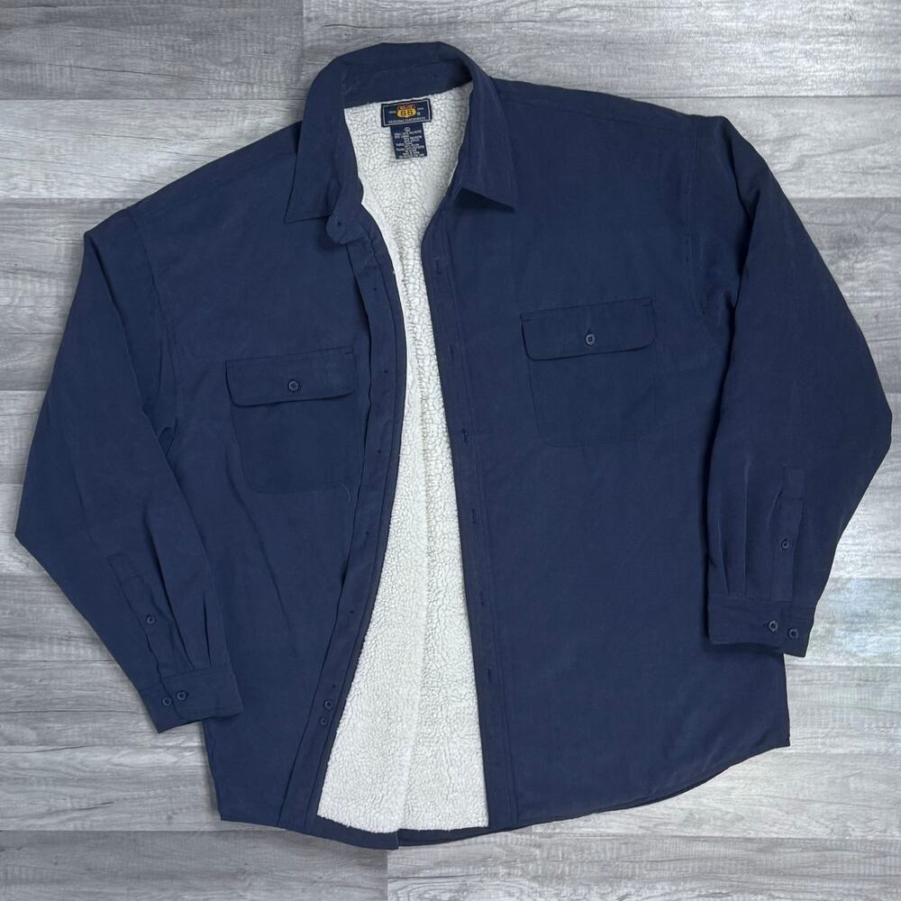 Vintage 90s Navy Barn Chore Coat jacket Sherpa Lined Shacket Size XL